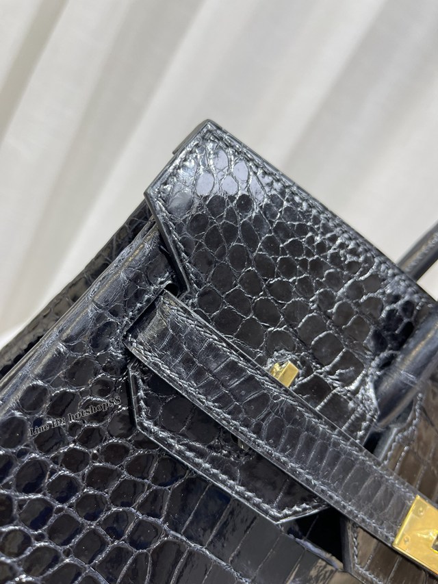 Hermes專櫃經典款手提女包 愛馬仕crocodile Leather hcp灣鱷倒v金扣全手工鱷魚手袋 zhh1217